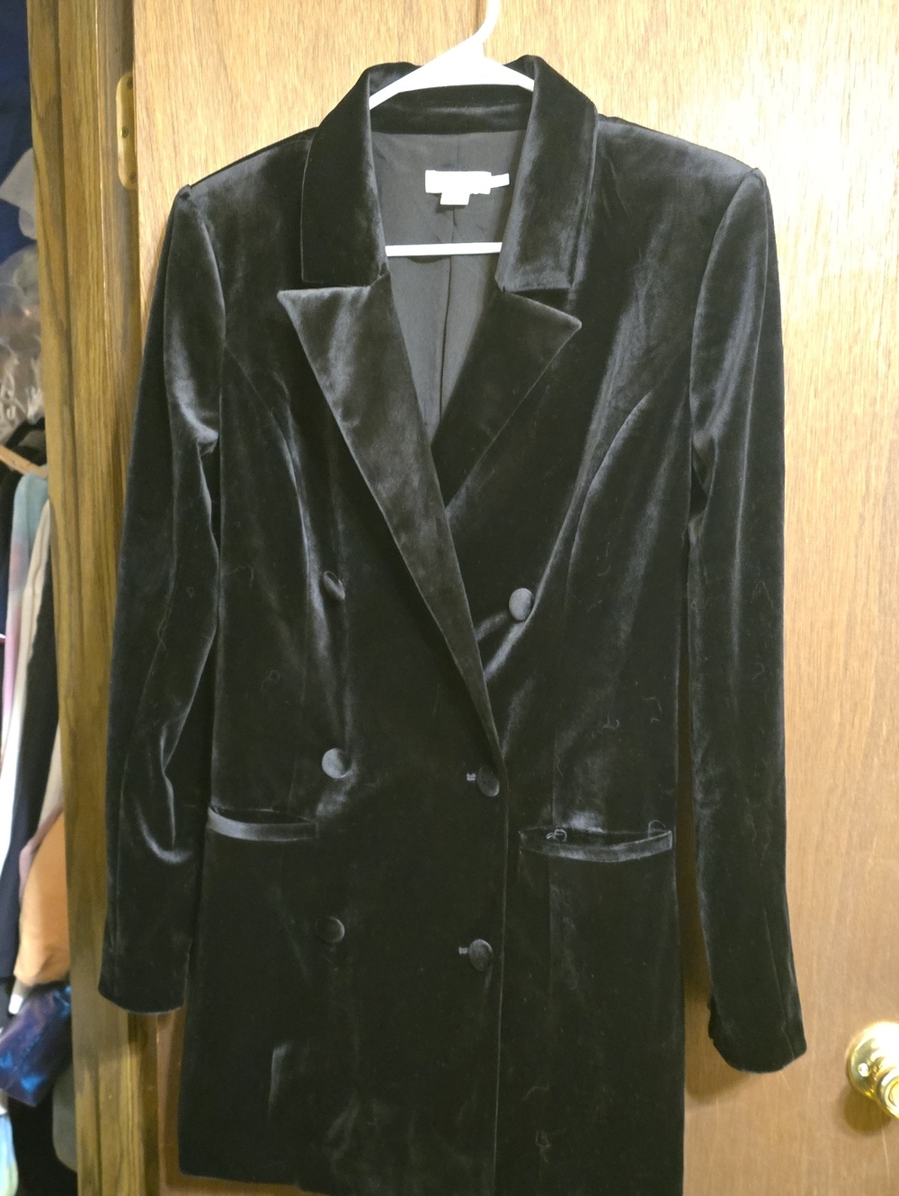 Good american Women's Black Velvet Double-Breasted Blazer Coat